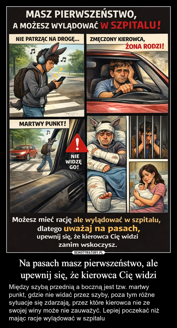 
    Na pasach masz pierwszeństwo, ale upewnij się, że kierowca Cię widzi