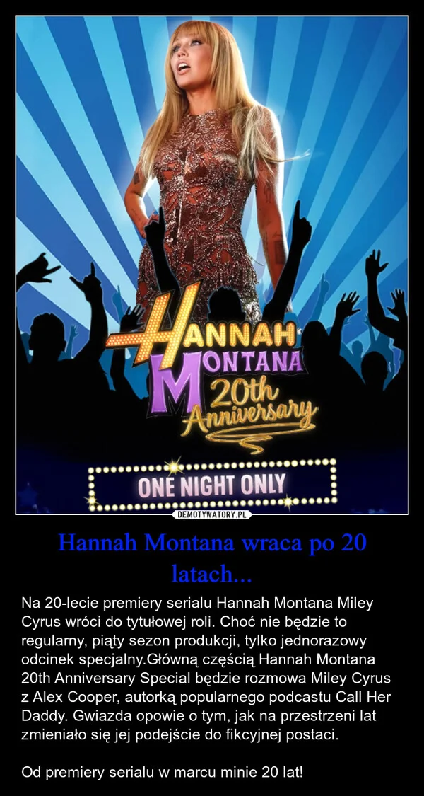 
    Hannah Montana wraca po 20 latach...
