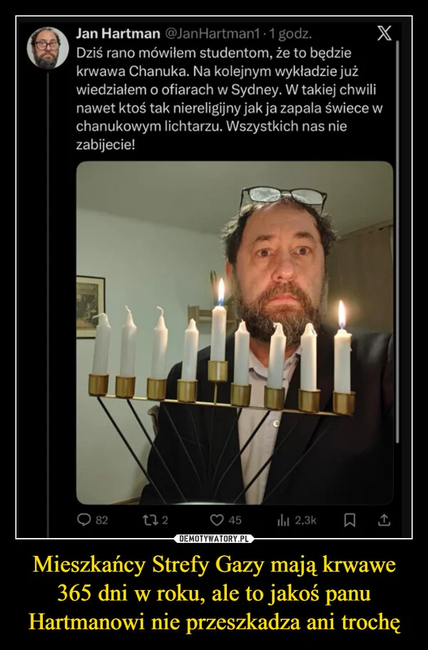 Mieszkańcy Strefy Gazy mają krwawe 365 dni w roku, ale to jakoś panu Hartmanowi nie przeszkadza ani trochę