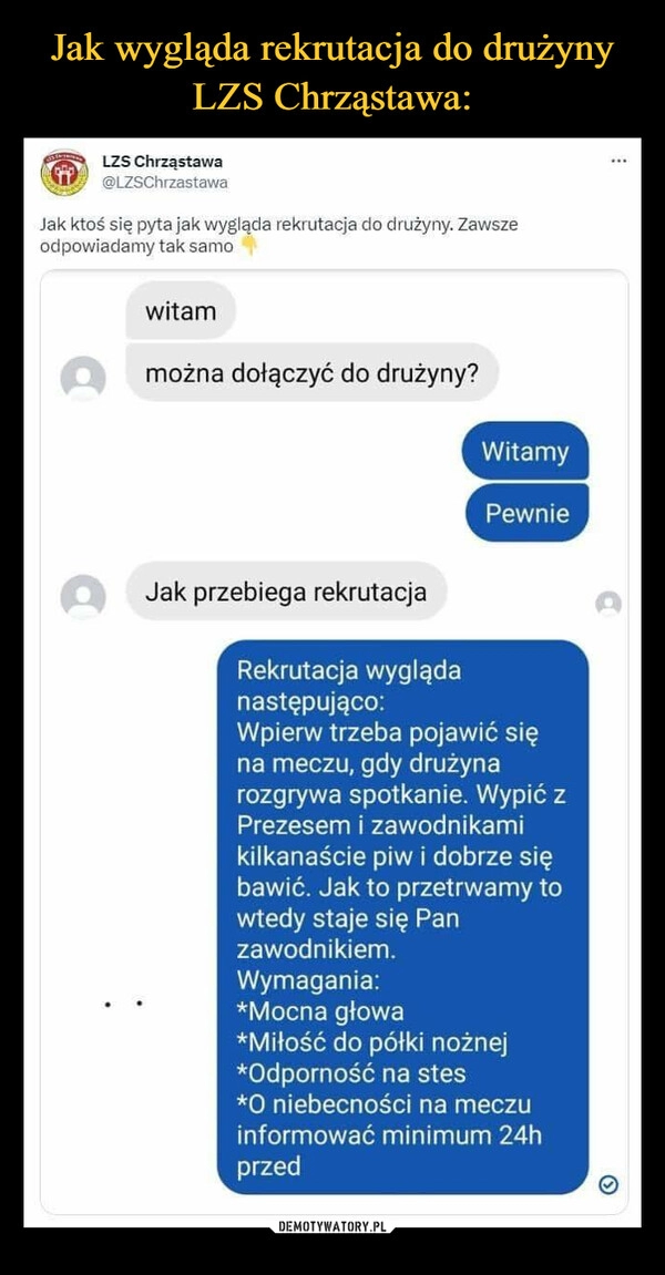 
    Jak wygląda rekrutacja do drużyny LZS Chrząstawa: