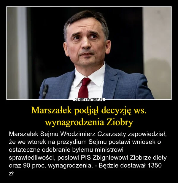 
    Marszałek podjął decyzję ws. wynagrodzenia Ziobry