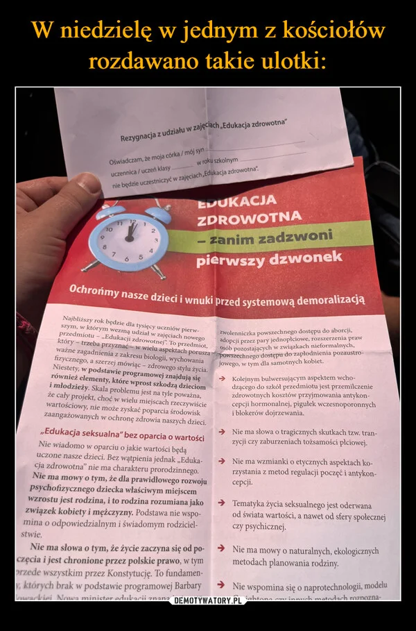 
    W niedzielę w jednym z kościołów rozdawano takie ulotki: