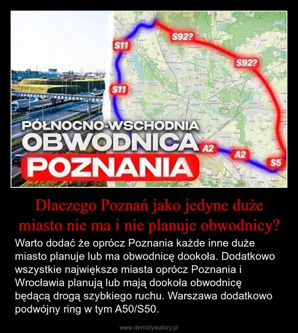Dlaczego Poznań jako jedyne duże miasto nie ma i nie planuje obwodnicy?