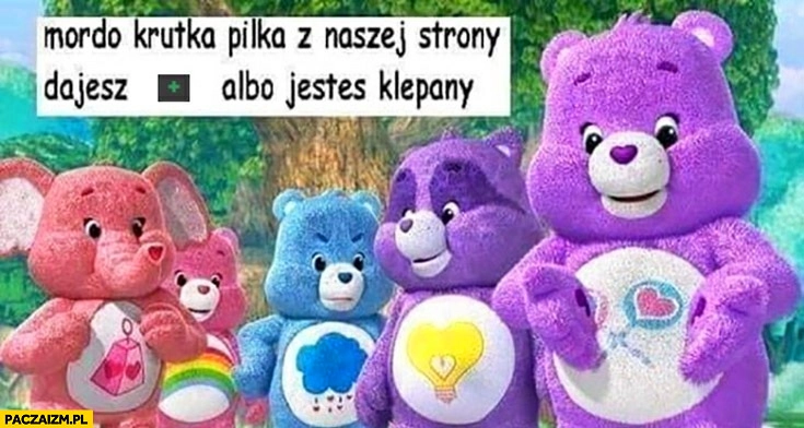 
    Mordo krotka piłka z naszej strony dajesz plusa albo jesteś klepany słodkie troskliwe misie