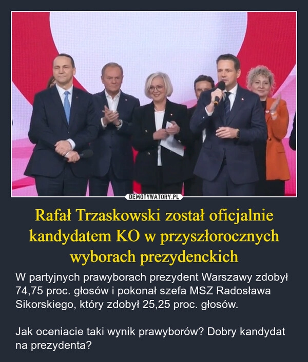 
    Rafał Trzaskowski został oficjalnie kandydatem KO w przyszłorocznych wyborach prezydenckich