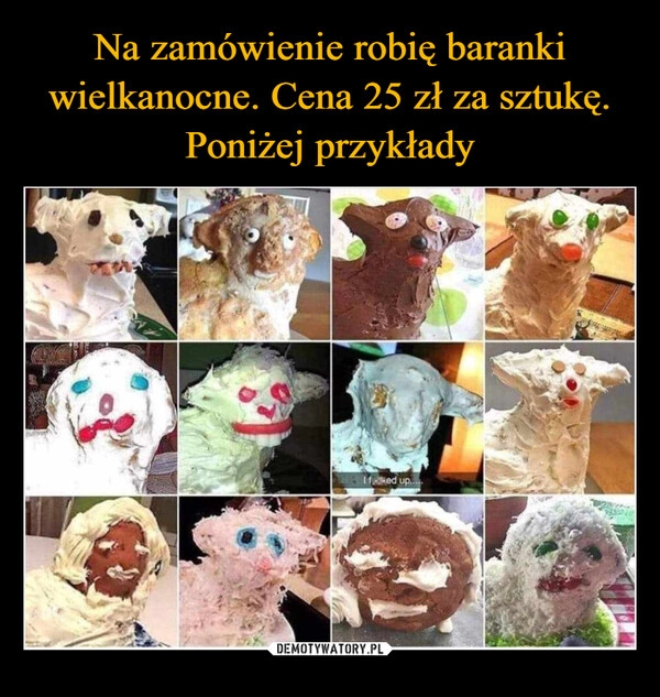 
    Na zamówienie robię baranki wielkanocne. Cena 25 zł za sztukę. Poniżej przykłady