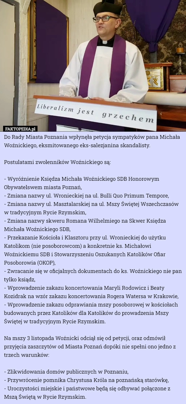 
    
			Do Rady Miasta Poznania wpłynęła petycja sympatyków pana Michała Woźnickiego...					