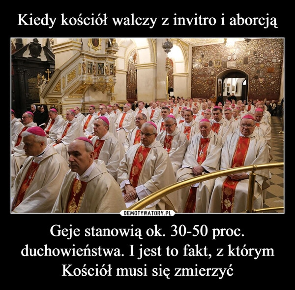 
    Kiedy kościół walczy z invitro i aborcją Geje stanowią ok. 30-50 proc. duchowieństwa. I jest to fakt, z którym Kościół musi się zmierzyć