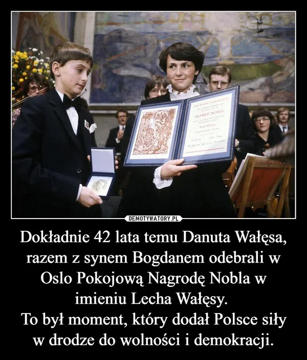 
    Dokładnie 42 lata temu Danuta Wałęsa, razem z synem Bogdanem odebrali w Oslo Pokojową Nagrodę Nobla w imieniu Lecha Wałęsy. To był moment, który dodał Polsce siły w drodze do wolności i demokracji.
