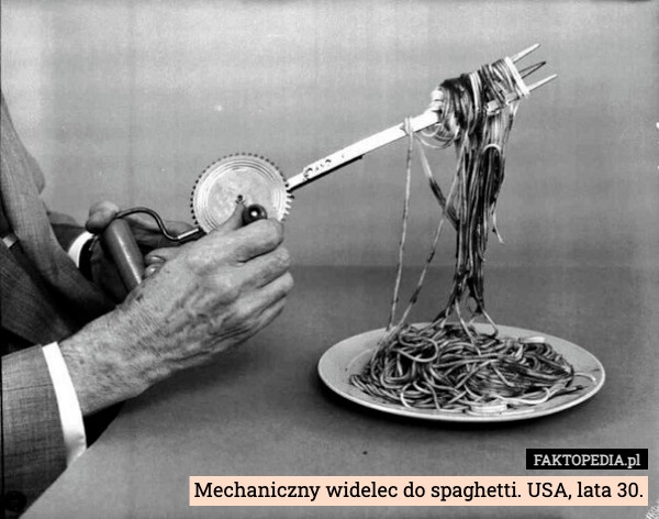 
    Mechaniczny widelec do spaghetti. USA, lata 30.