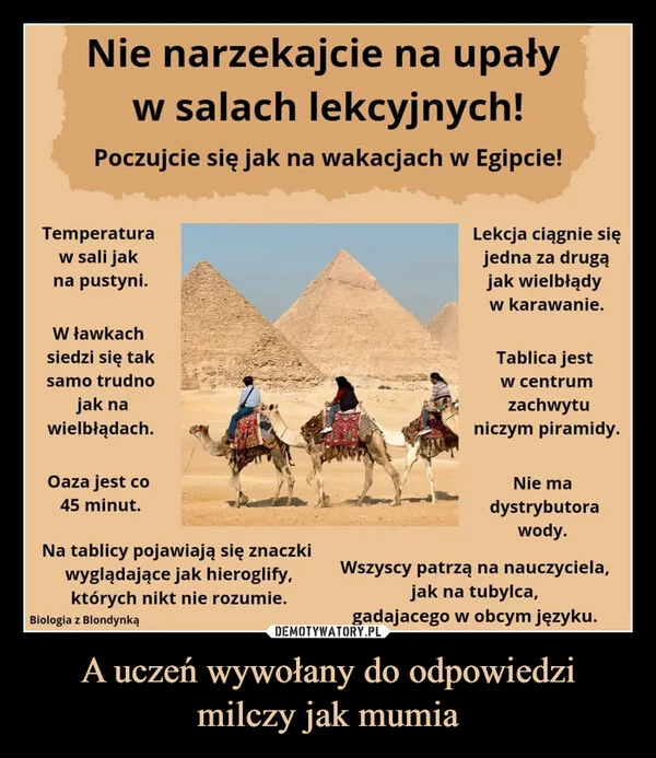 
    A uczeń wywołany do odpowiedzi milczy jak mumia