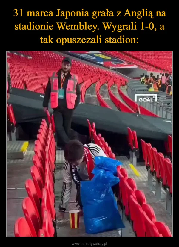 
    31 marca Japonia grała z Anglią na stadionie Wembley. Wygrali 1-0, a tak opuszczali stadion: