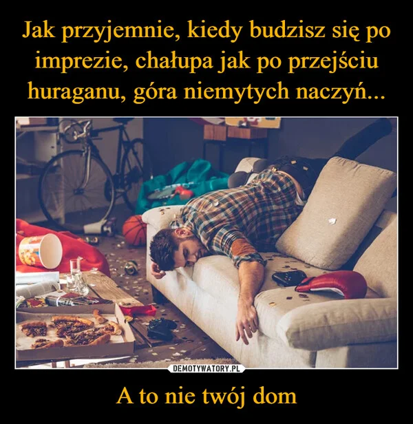 
    Jak przyjemnie, kiedy budzisz się po imprezie, chałupa jak po przejściu huraganu, góra niemytych naczyń... A to nie twój dom