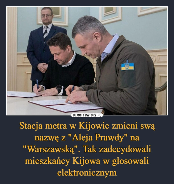 
    Stacja metra w Kijowie zmieni swą nazwę z "Aleja Prawdy" na "Warszawską". Tak zadecydowali mieszkańcy Kijowa w głosowali elektronicznym 