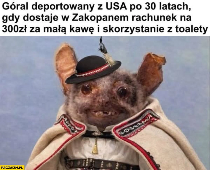 
    Góral deportowany z USA po 30 latach gdy dostaje w Zakopanem rachunek na 300 zł za małą kawę i skorzystanie z toalety