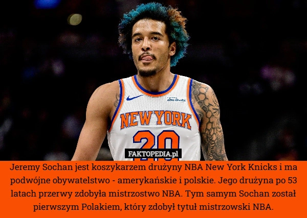 
    Jeremy Sochan jest koszykarzem drużyny NBA New York Knicks i ma podwójne