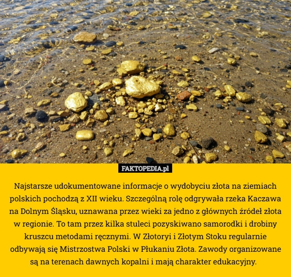 
    Najstarsze udokumentowane informacje o wydobyciu złota na ziemiach polskich