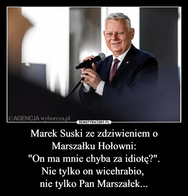 
    Marek Suski ze zdziwieniem o Marszałku Hołowni:
 "On ma mnie chyba za idiotę?". 
Nie tylko on wicehrabio, 
nie tylko Pan Marszałek...