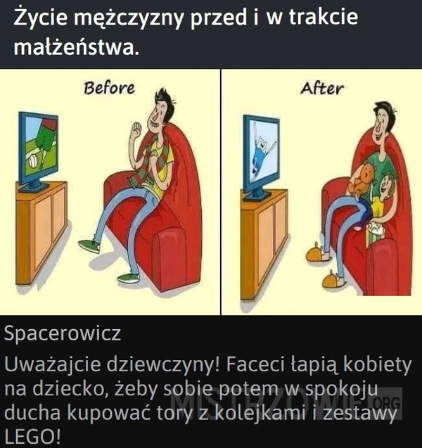 
    Życie mężczyzny przed i w trakcie małżeństwa.