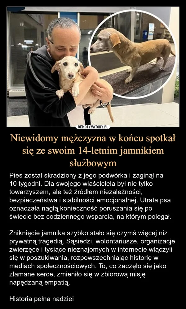 
    Niewidomy mężczyzna w końcu spotkał się ze swoim 14-letnim jamnikiem służbowym