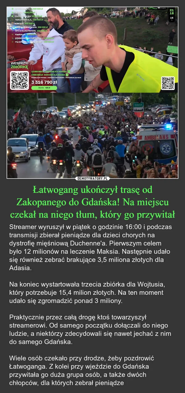 
    Łatwogang ukończył trasę od Zakopanego do Gdańska! Na miejscu czekał na niego tłum, który go przywitał