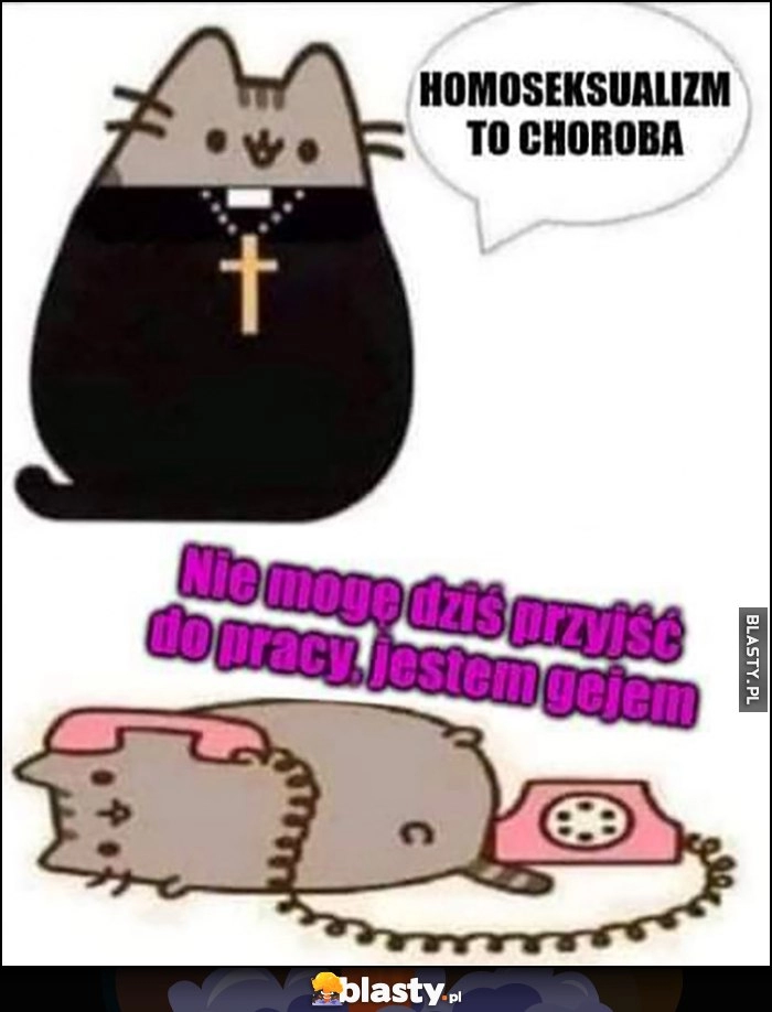 
    Ksiądz kot Pusheen: homoseksualizm to choroba, nie mogę dziś przyjść do pracy, jestem gejem