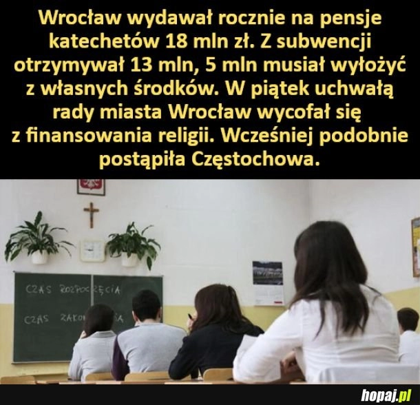 
    Wrocław wycofał się z finansowania religii