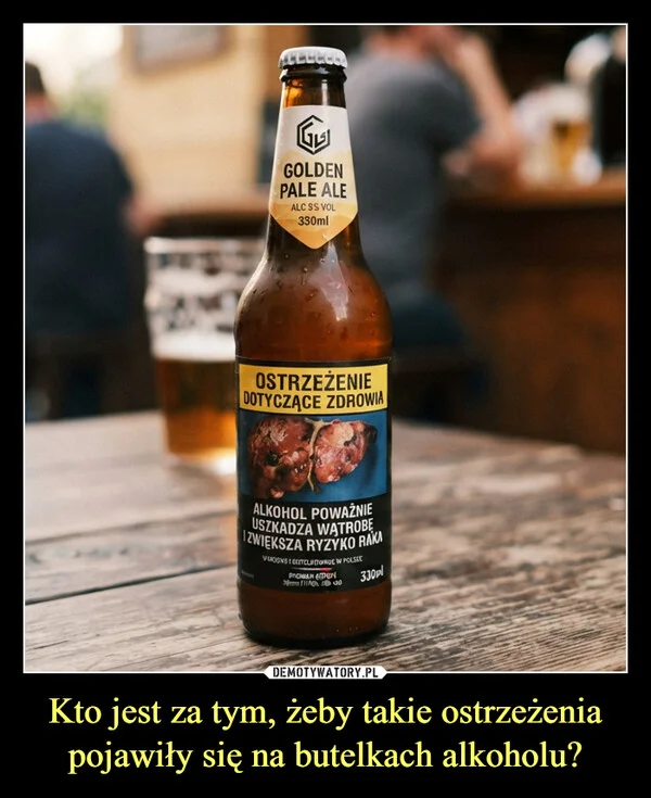 
    Kto jest za tym, żeby takie ostrzeżenia pojawiły się na butelkach alkoholu?