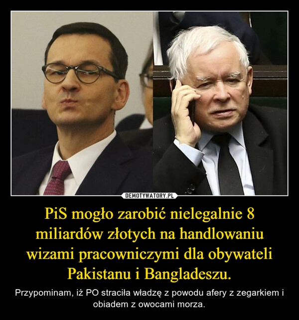 
    PiS mogło zarobić nielegalnie 8 miliardów złotych na handlowaniu wizami pracowniczymi dla obywateli Pakistanu i Bangladeszu.