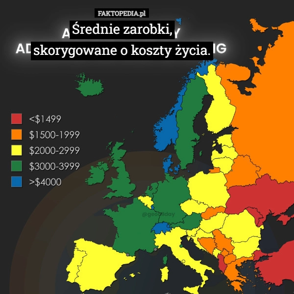 
    Średnie zarobki,
skorygowane o koszty życia.