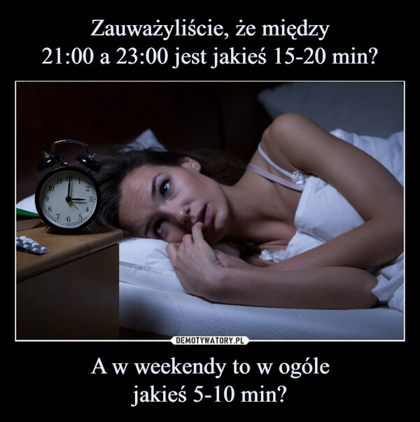 
    Zauważyliście, że między
21:00 a 23:00 jest jakieś 15-20 min? A w weekendy to w ogóle
jakieś 5-10 min?