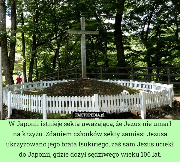 
    W Japonii istnieje sekta uważająca, że Jezus nie umarł na krzyżu. Zdaniem