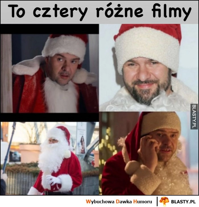 
    To cztery różne filmy Tomasz Karolak przebrany za świętego mikołaja