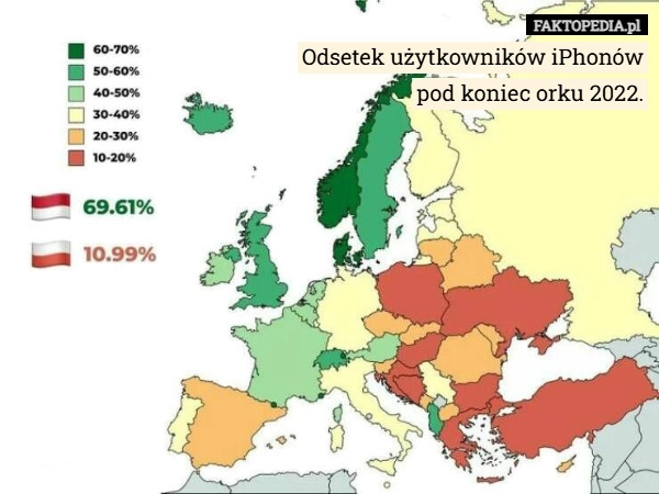 
    Odsetek użytkowników iPhonów
pod koniec orku 2022.