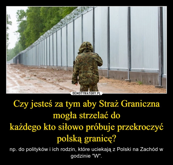 
    Czy jesteś za tym aby Straż Graniczna mogła strzelać do
każdego kto siłowo próbuje przekroczyć polską granicę?