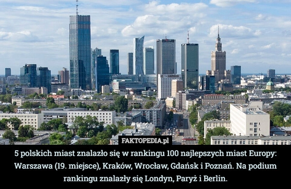 
    5 polskich miast znalazło się w rankingu 100 najlepszych miast Europy: Warszawa
