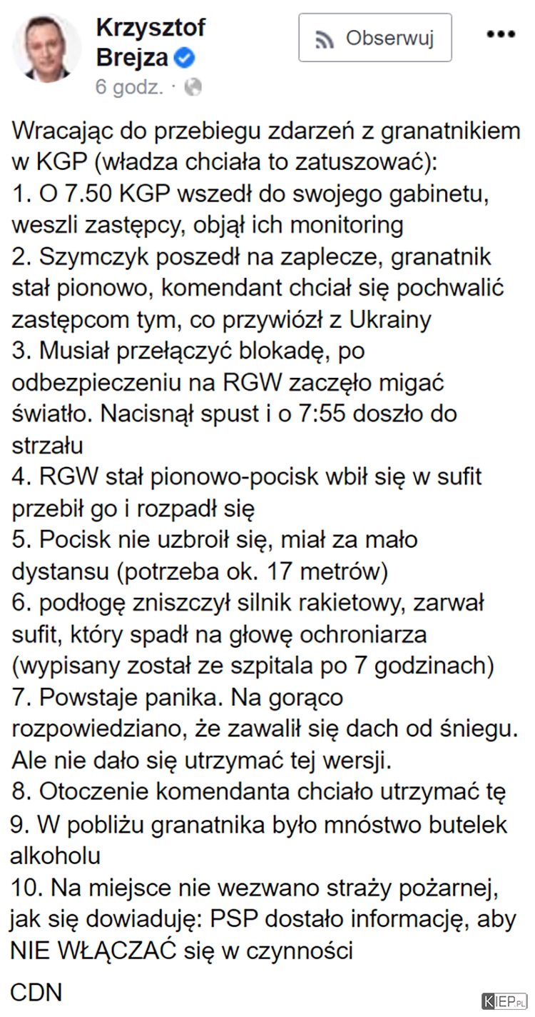 
    Przebieg zdarzeń z granatnikiem w Komendzie Głównej Policji