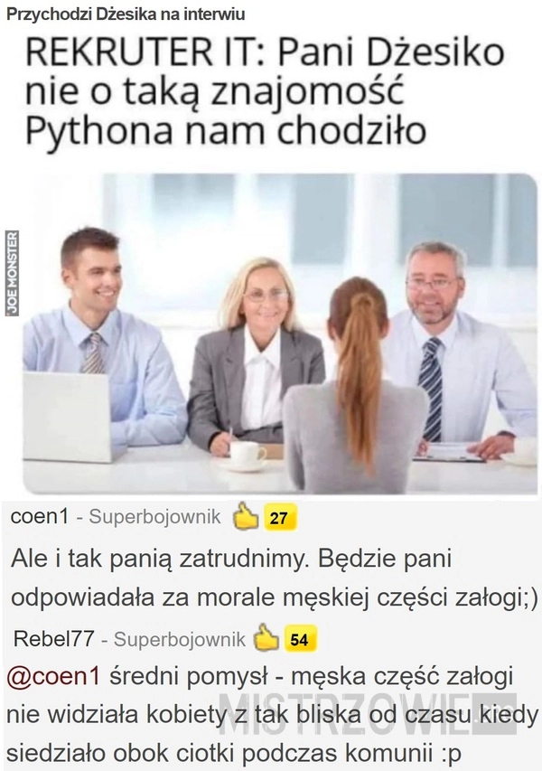 
    Przychodzi Dżesika na interwiu