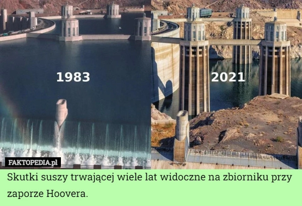 
    Skutki suszy trwającej wiele lat widoczne na zbiorniku przy zaporze Hoovera.