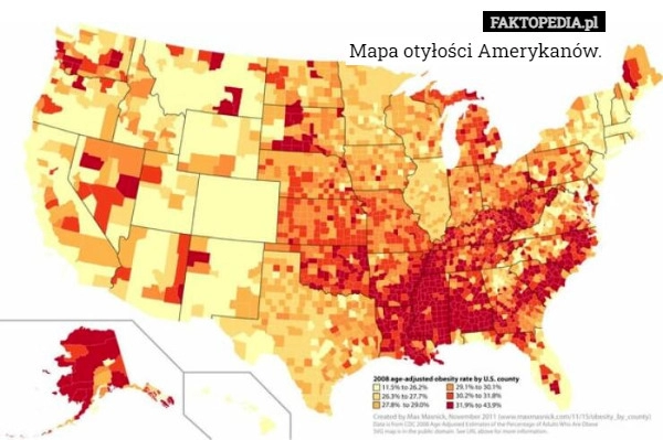 
    Mapa otyłości Amerykanów.