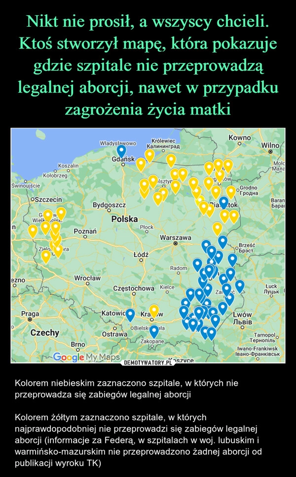 
    Nikt nie prosił, a wszyscy chcieli. Ktoś stworzył mapę, która pokazuje gdzie szpitale nie przeprowadzą legalnej aborcji, nawet w przypadku zagrożenia życia matki