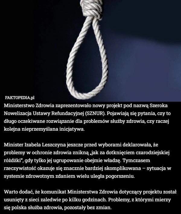 
    Ministerstwo Zdrowia zaprezentowało nowy projekt pod nazwą Szeroka Nowelizacja