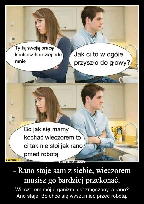 
    - Rano staje sam z siebie, wieczorem musisz go bardziej przekonać.