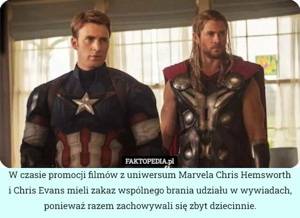 
    W czasie promocji filmów z uniwersum Marvela Chris Hemsworth i Chris Evans