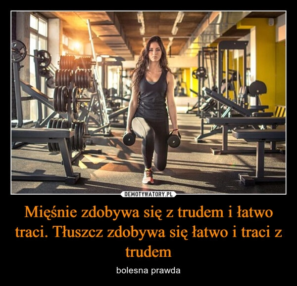 
    Mięśnie zdobywa się z trudem i łatwo traci. Tłuszcz zdobywa się łatwo i traci z trudem