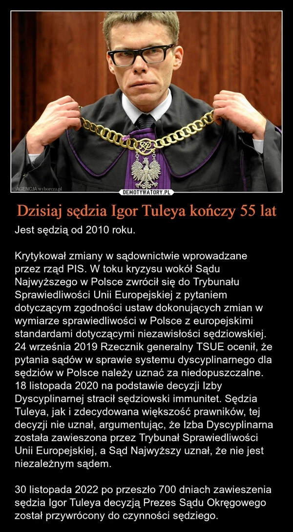 
    Dzisiaj sędzia Igor Tuleya kończy 55 lat