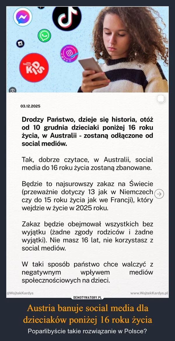 
    Austria banuje social media dla dzieciaków poniżej 16 roku życia