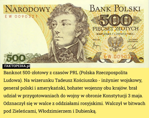 
    Banknot 500-złotowy z czasów PRL (Polska Rzeczpospolita Ludowa). Na wizerunku