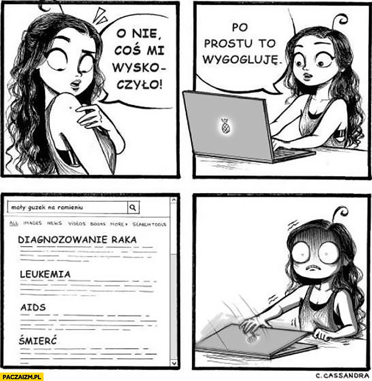 
    O coś mi wyskoczyło, po prostu to wygogoluję. Diagnozowanie raka, AIDS, śmierć komiks