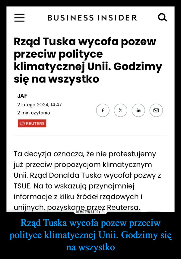 
    Rząd Tuska wycofa pozew przeciw polityce klimatycznej Unii. Godzimy się na wszystko